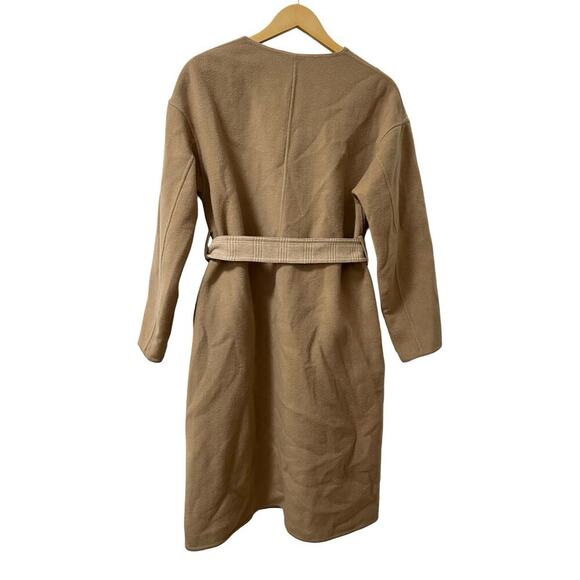 UNIQLO Womens Wool Blend Belted Longline Wrap Coat Size 4 Beige Neutral Capsule - Picture 3 of 6